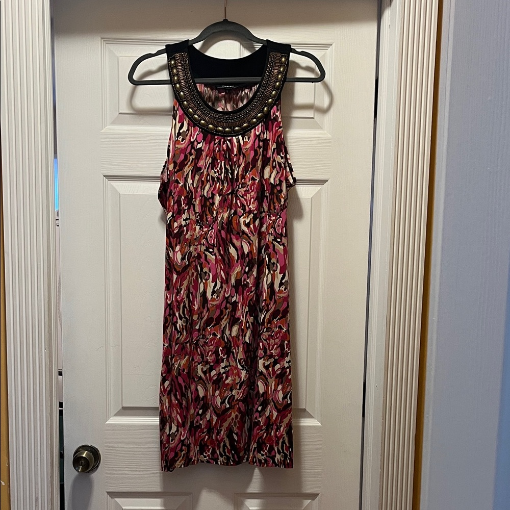 Vibrant Elementz Sleeveless Dress with Decorative Neckline